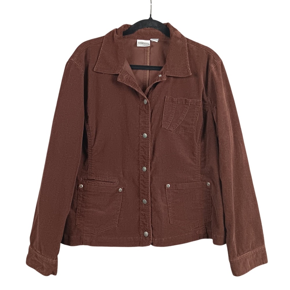 Chicos Brown Corduroy Jacket Women's Size 2 Button Front Pockets Cotton‎ Blend